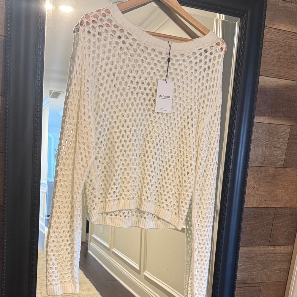 LNA Ivory Open-Knit Top